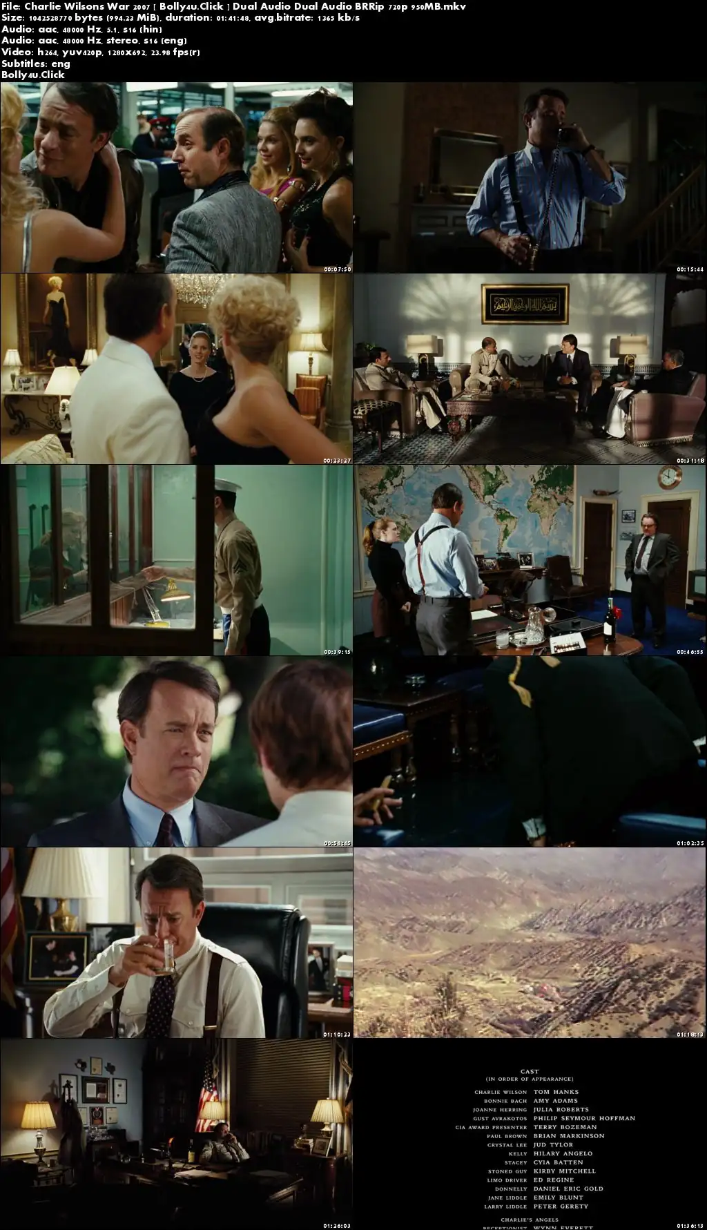 Charlie Wilsons War 2007 BRRip 950Mb Hindi Dual Audio 720p Download