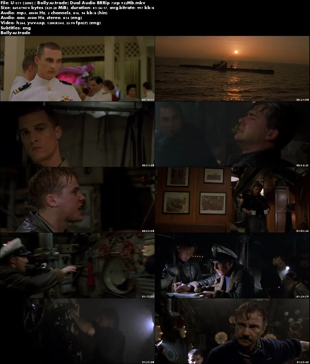 U-571 (2000) BluRay 800Mb Hindi Dual Audio 720p ESub Download