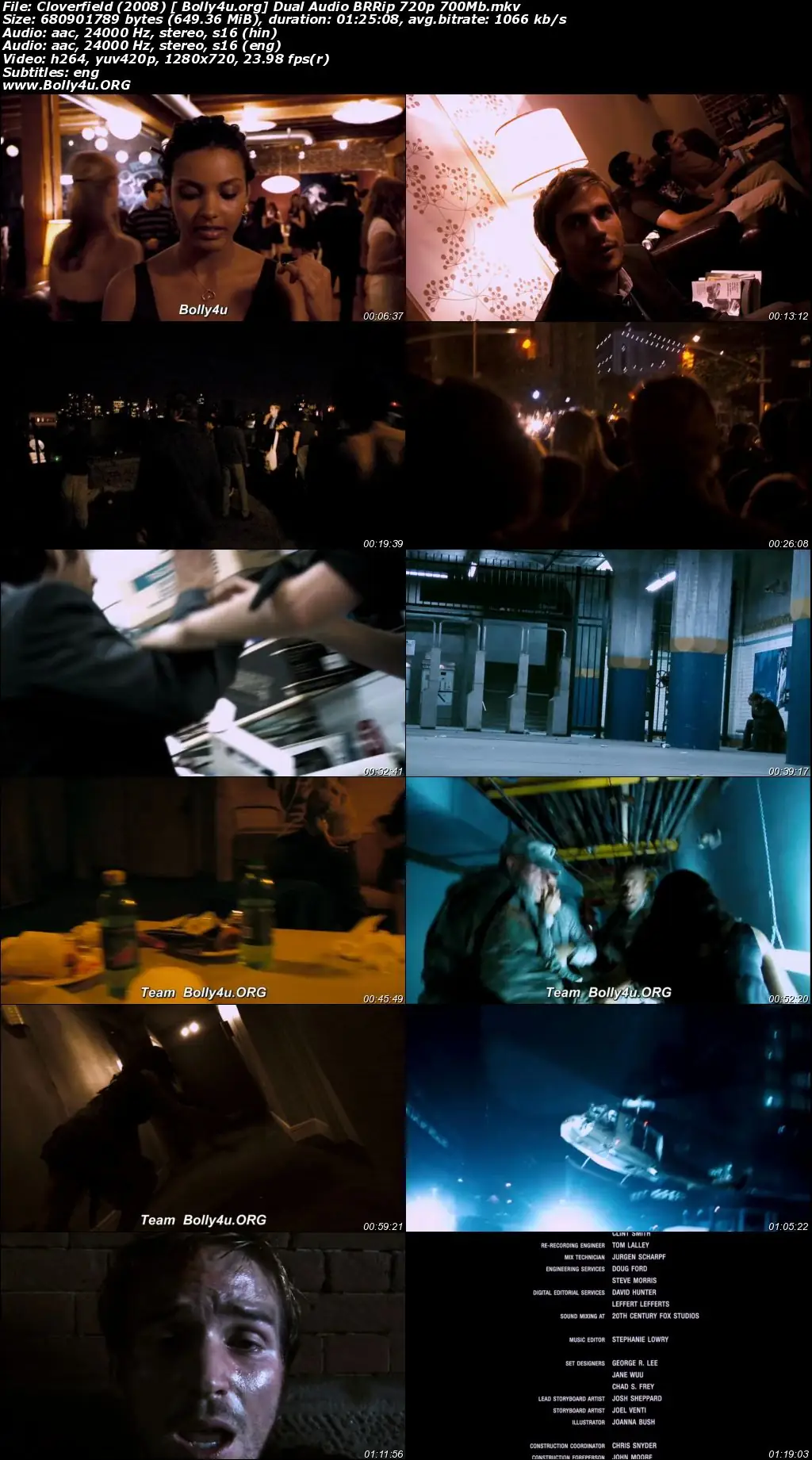 Cloverfield 2008 BRRip 700Mb Hindi Dual Audio 720p Download