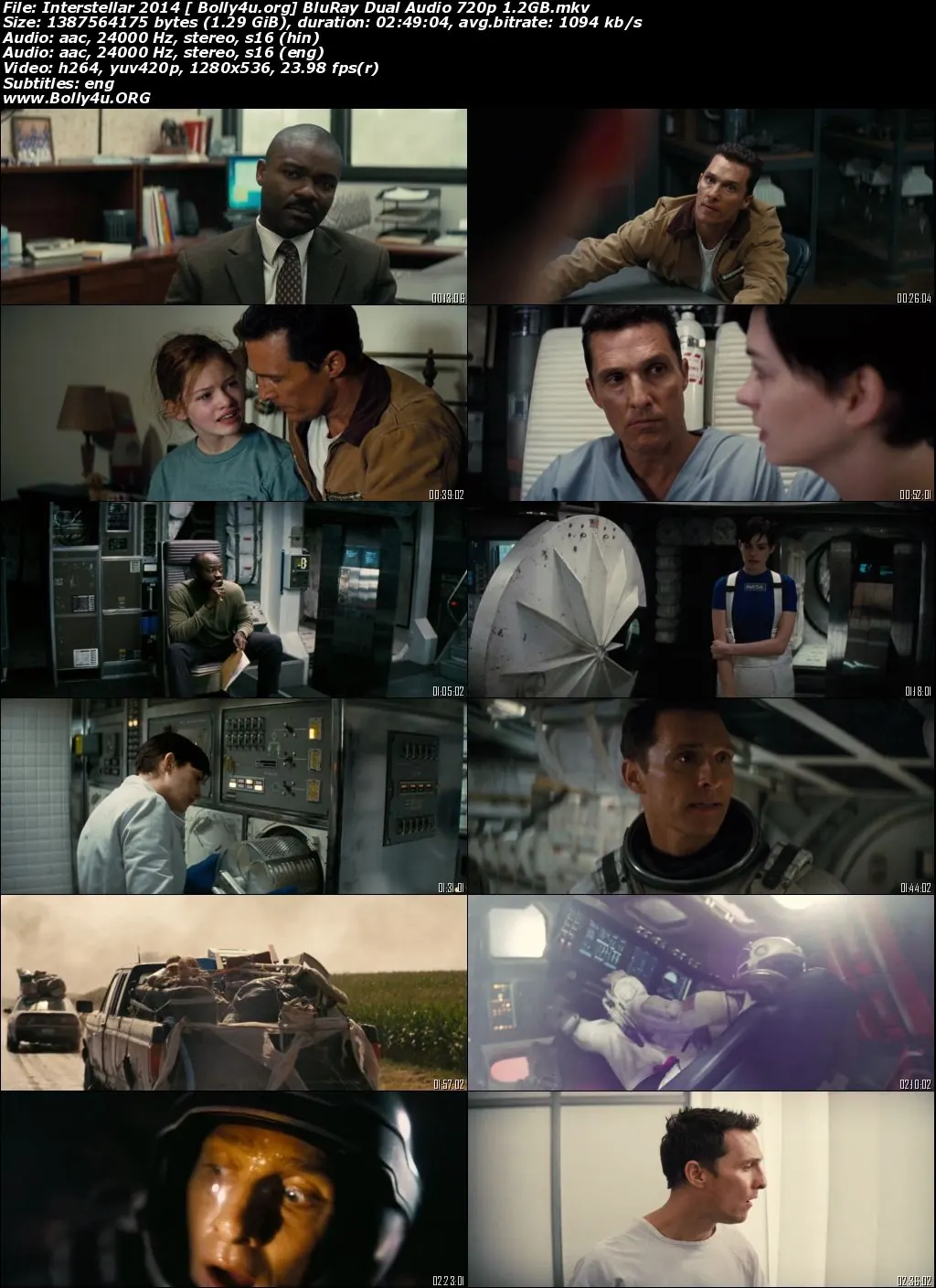 Interstellar 2014 BluRay 500Mb Hindi Dual Audio ORG 480p Download