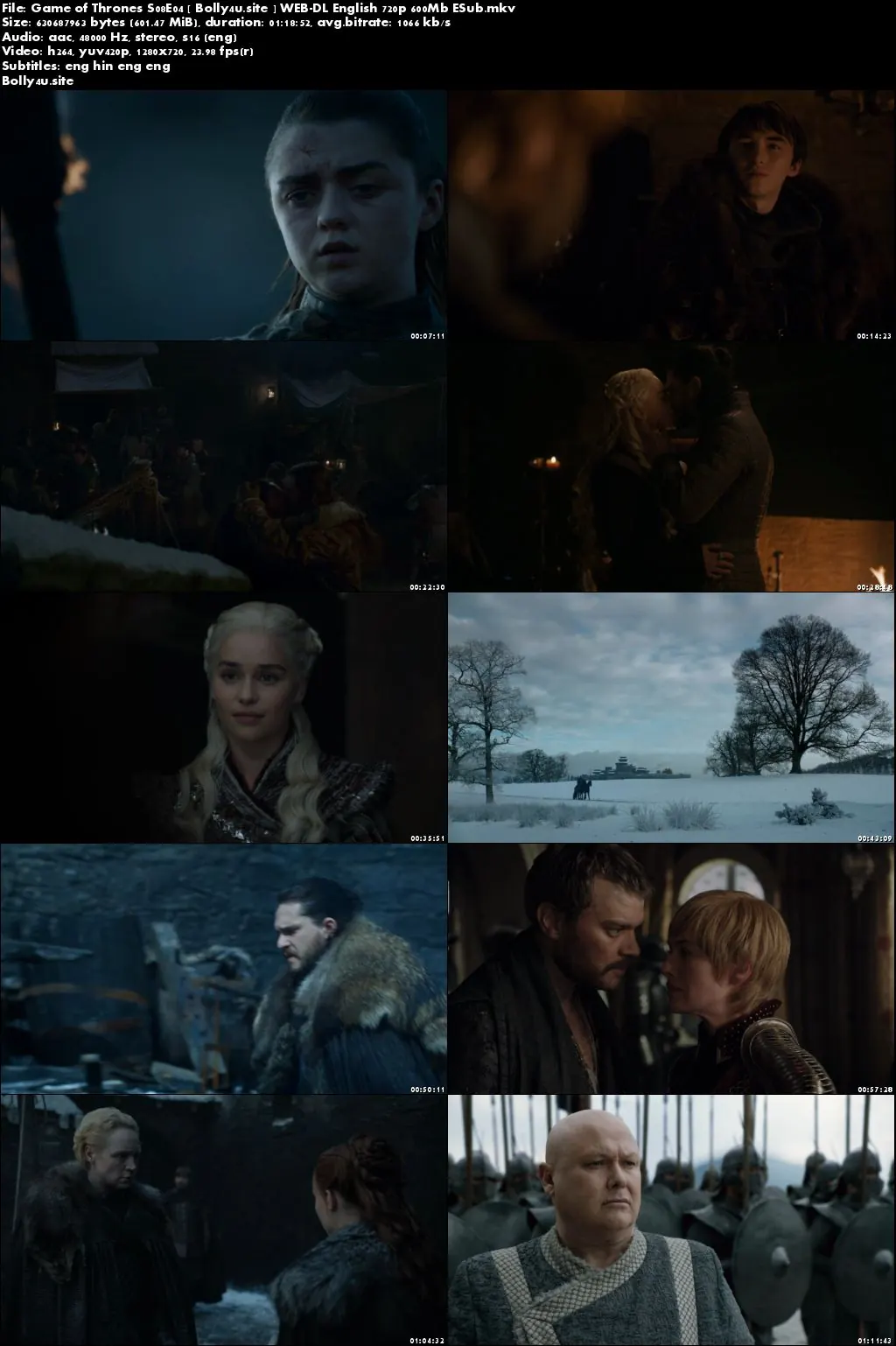Game of Thrones S08E04 WEB-DL 600MB English 720p Hindi ESub Download Game of Thrones S08E04 WEB-DL 600MB English 720p Hindi ESub Download