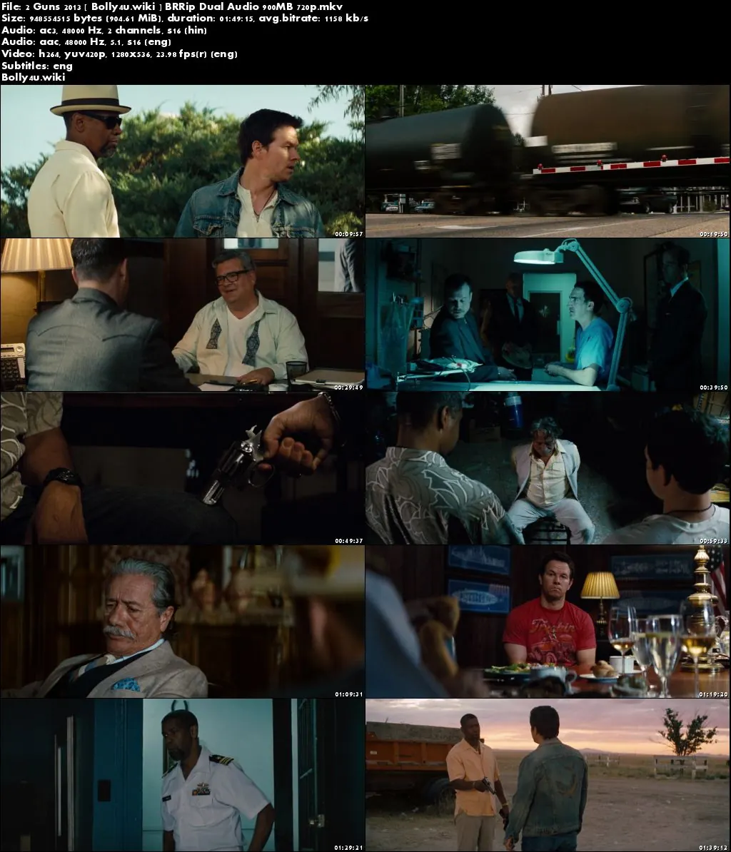 2 Guns 2013 BRRip 900Mb Hindi Dual Audio 720p Download