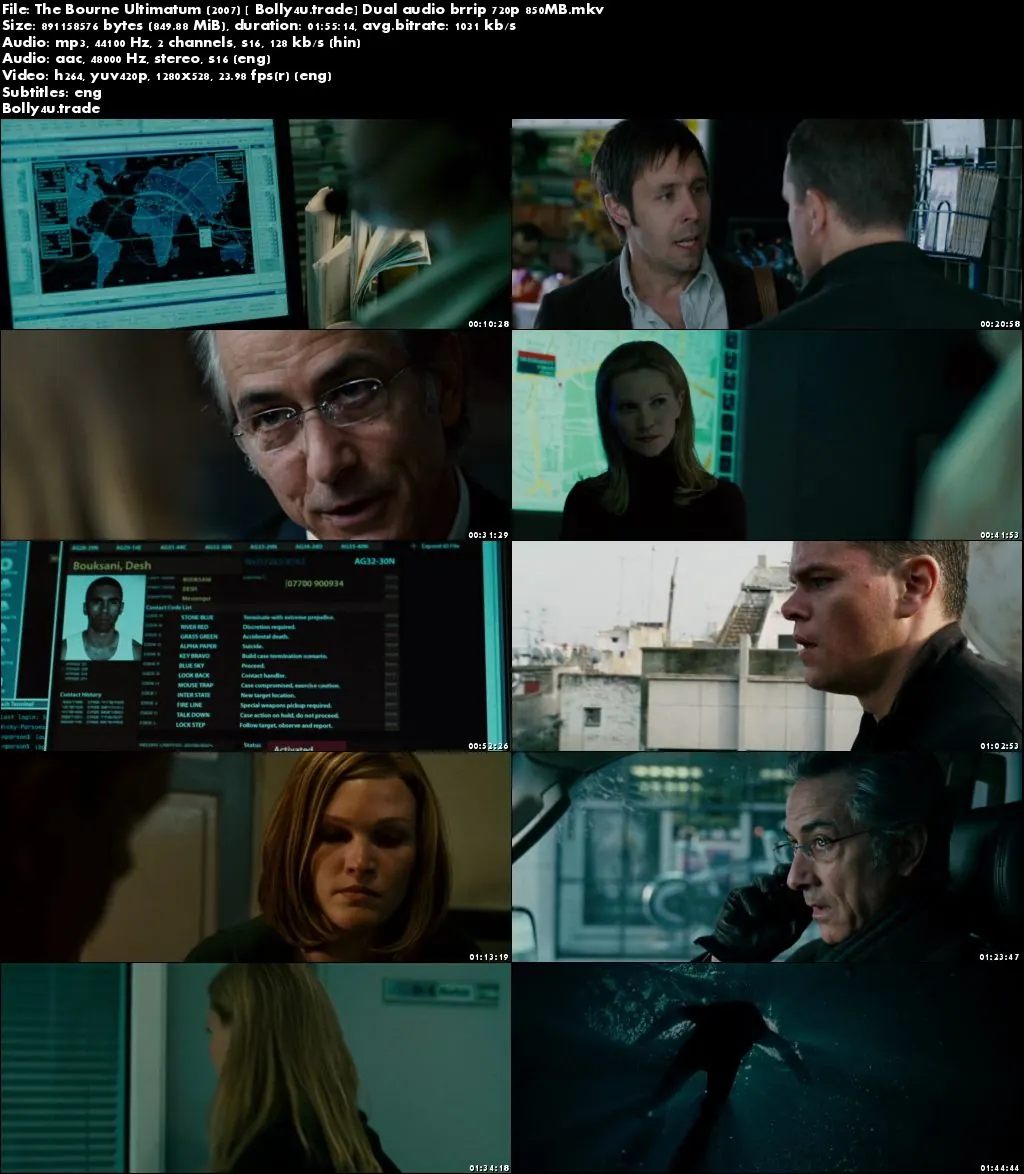 The Bourne Ultimatum 2007 BRRip 850Mb Hindi Dual Audio 720p download