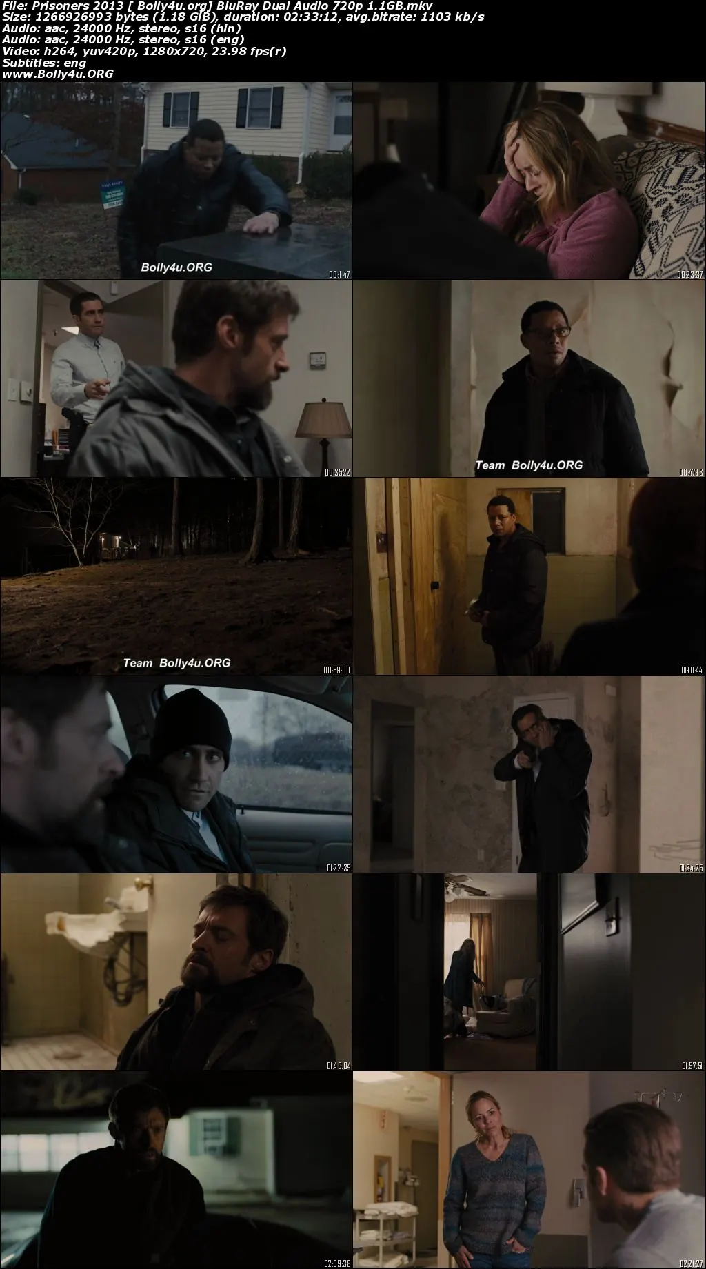 Prisoners 2013 BRRip 1.1GB Hindi Dual Audio 720p ESub Download
