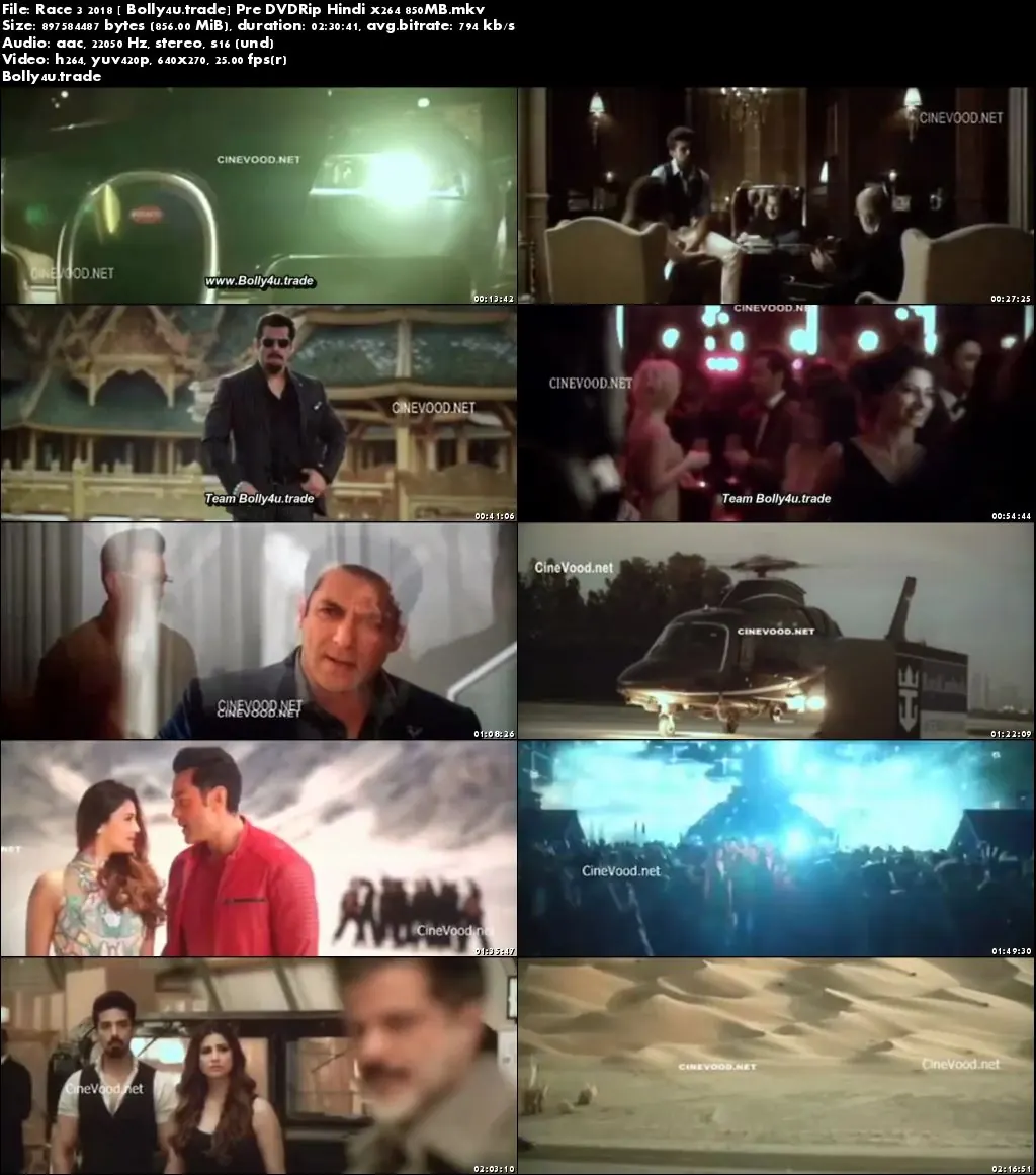 Race 3 2018 Pre DVDRip 850MB Full Hindi Movie Download x264