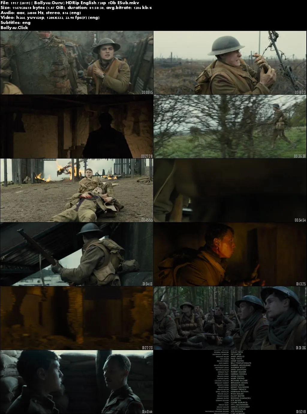 1917 (2019) HDRip 1GB English 720p ESub