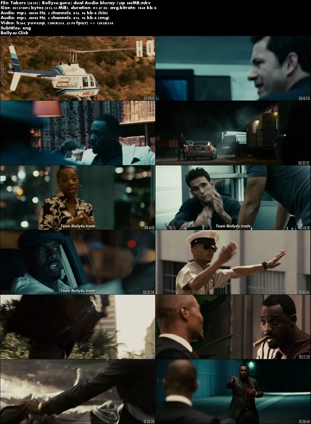 Takers 2010 BluRay 800MB Hindi Dual Audio ORG 720p Download