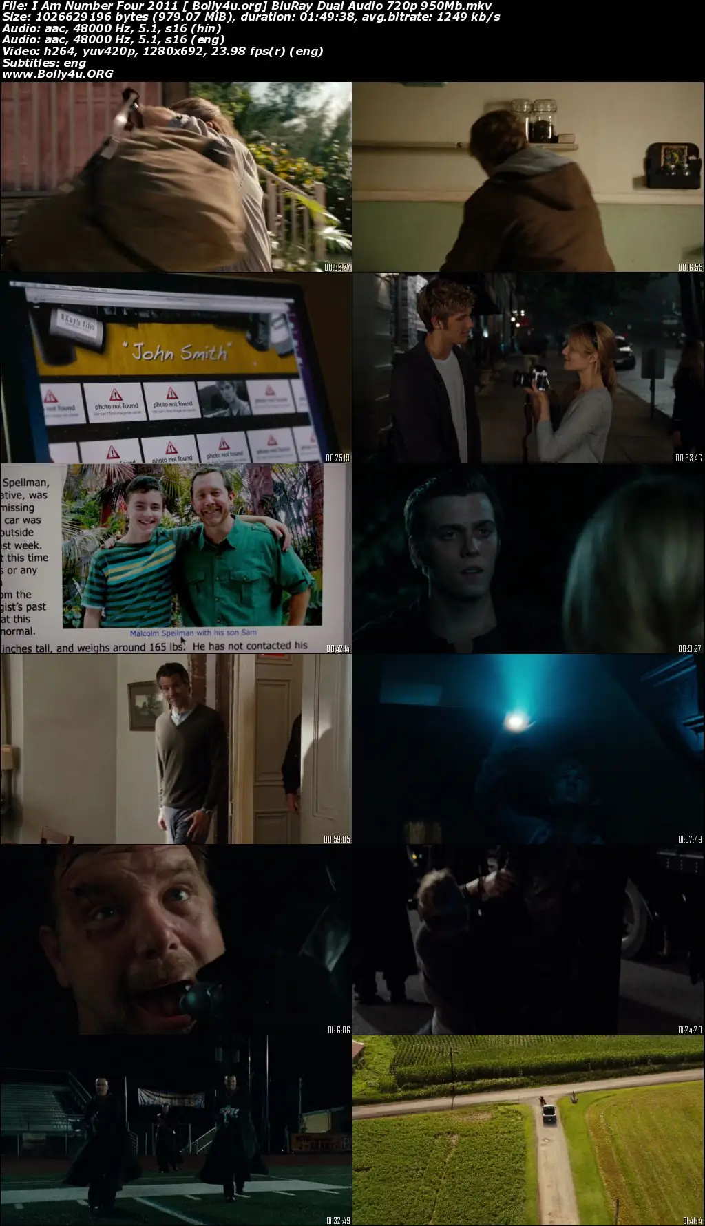 I Am Number Four 2011 BRRip 950MB Hindi Dual Audio 720p Download