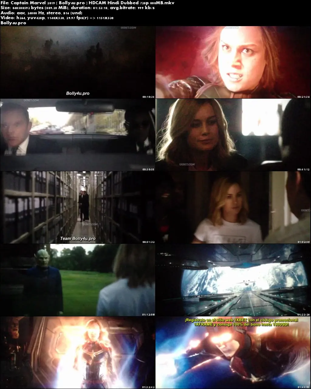 Captain Marvel 2019 HDCAM 800MB Hindi Dubbed 720p Download