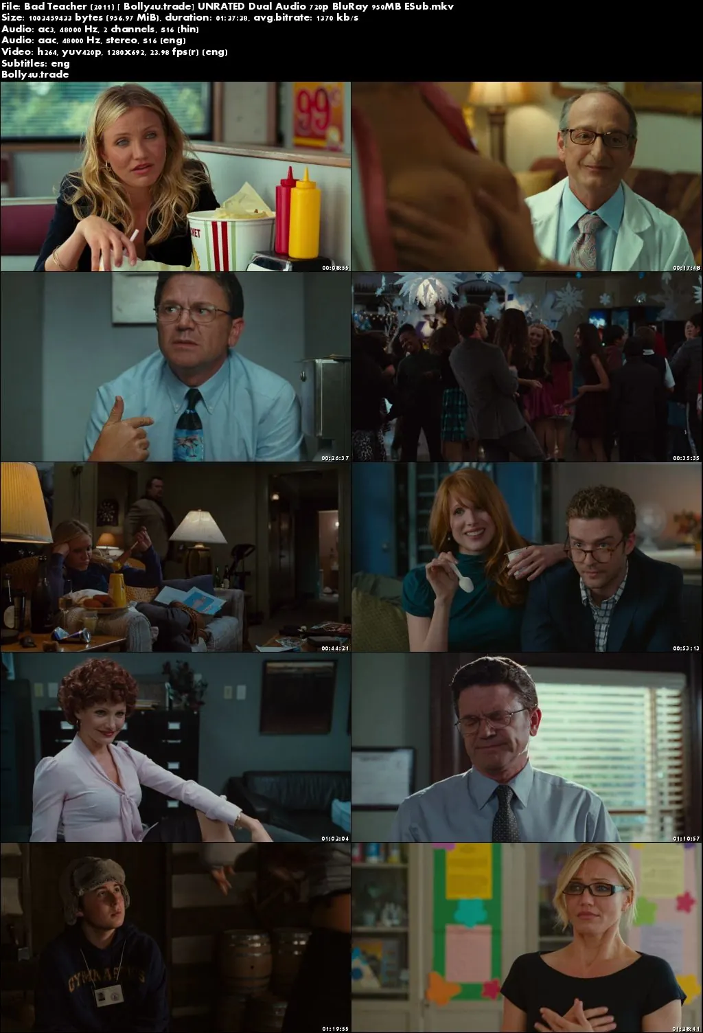 Bad Teacher 2011 BluRay 300MB UNRATED Hindi Dual Audio 480p ESub Download