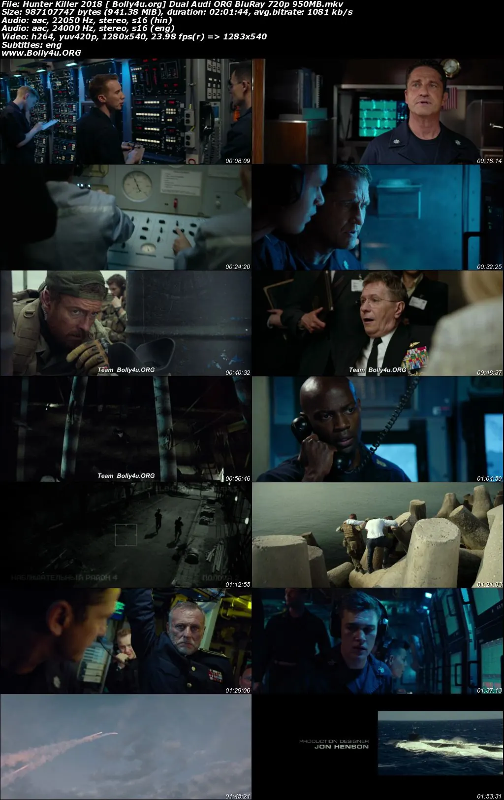 Hunter Killer 2018 BluRay 400MB Hindi Dual Audi ORG 480p Download