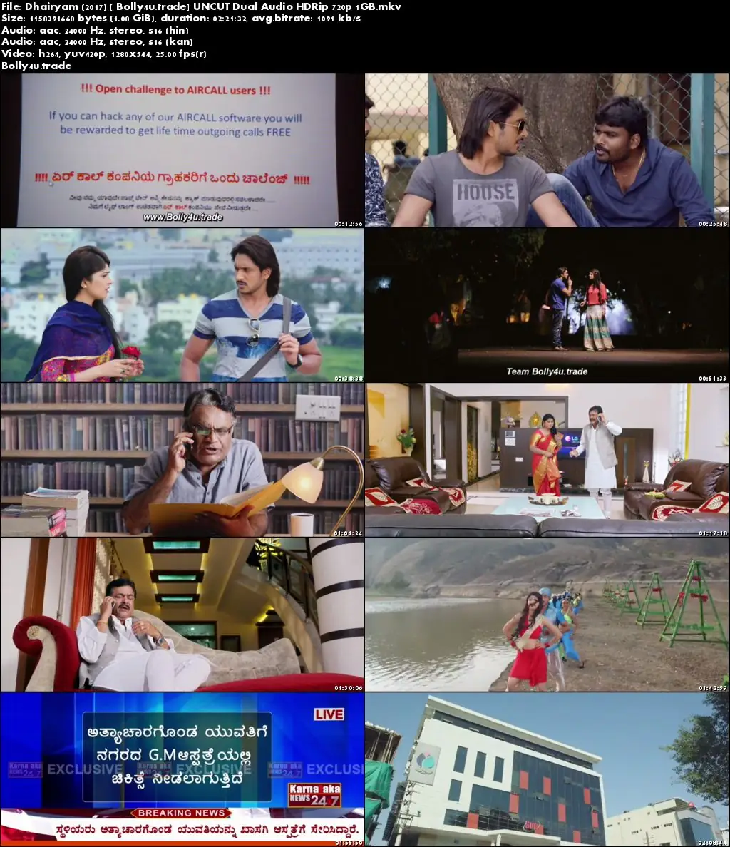 Dhairyam 2017 HDRip 1GB UNCUT Hindi Dubbed Dual Audio 720p Download