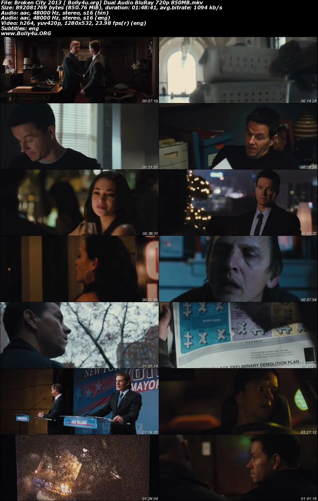 Broken City 2013 BRRip 350Mb Hindi Dual Audio 480p ESub Download