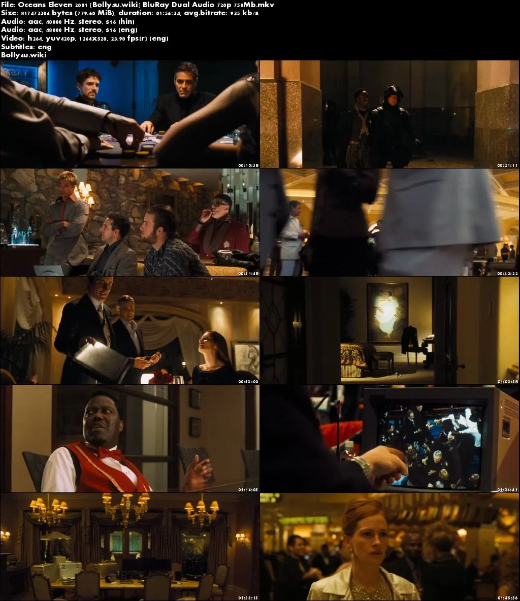 Oceans Eleven 2001 BluRay 750Mb Hindi Dual Audio 720p Download
