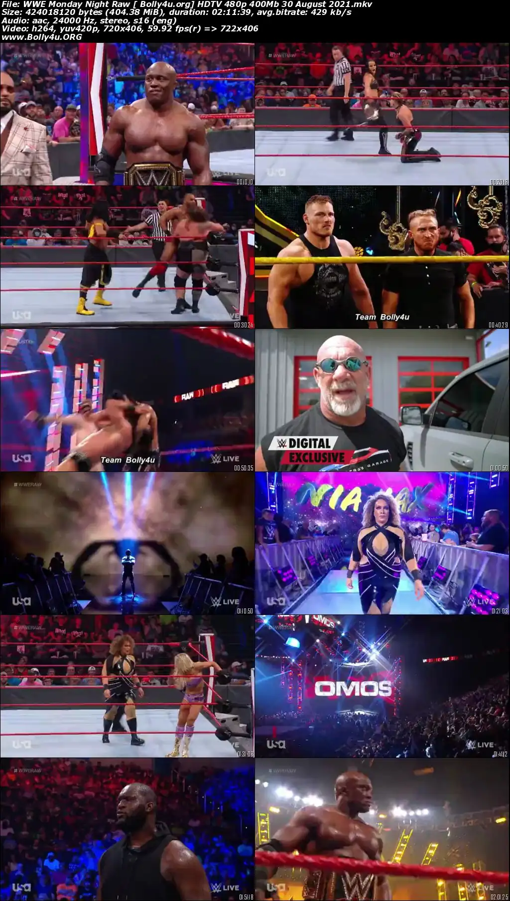 WWE Monday Night Raw HDTV 480p 400Mb 30 August 2021 Download