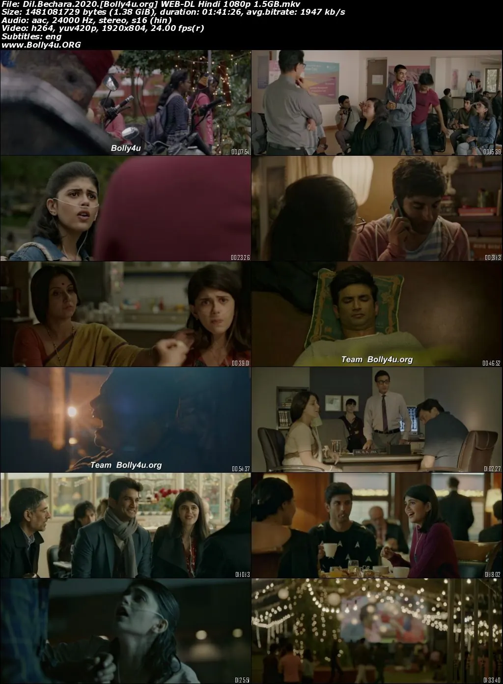 Dil Bechara 2020 WEB-DL Hindi Full Movie Download 1080p  720p  480p