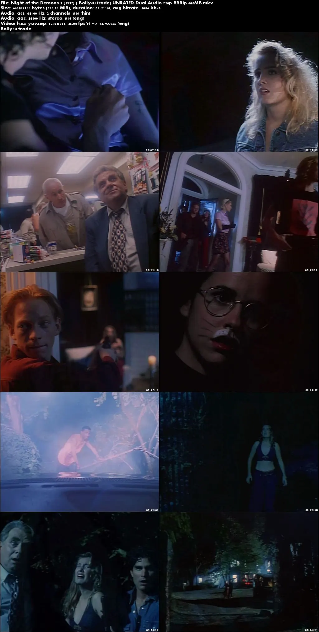 Night of the Demons 3 1997 BRRip 300MB UNRATED Hindi Dual Audio 480p Download