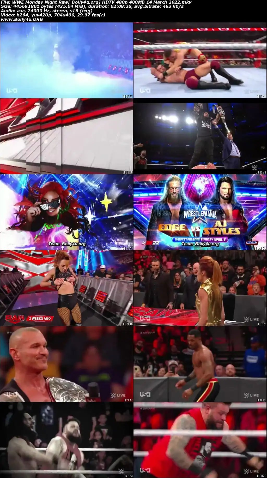WWE Monday Night Raw HDTV 480p 400MB 14 March 2022 Download