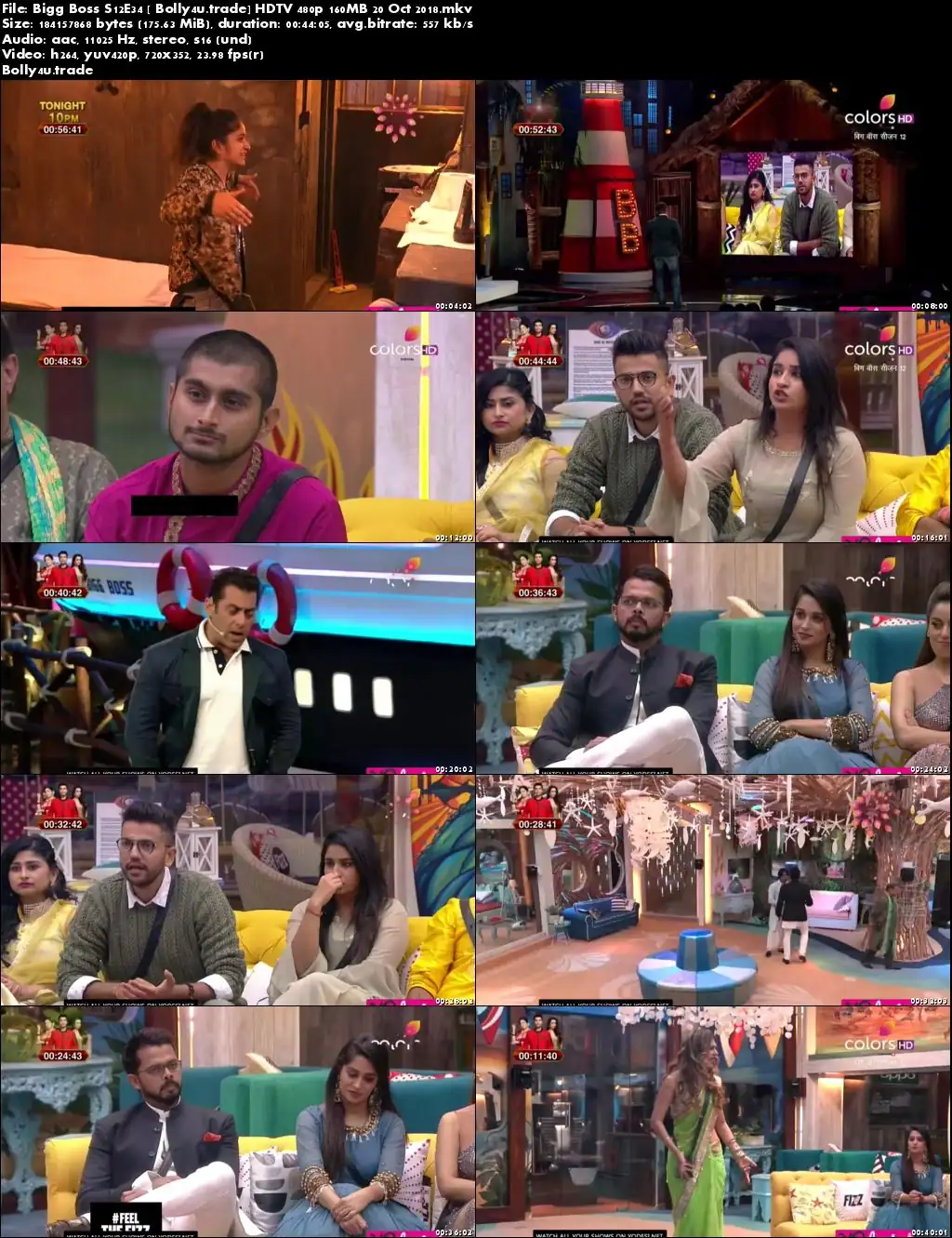 Bigg Boss S12E34 HDTV 480p 160MB 20 Oct 2018 Download