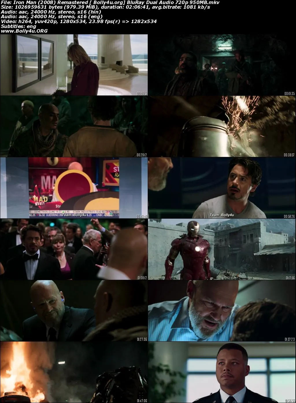 Iron Man 2008 BRRip 950MB Hindi Dual Audio 720p Download