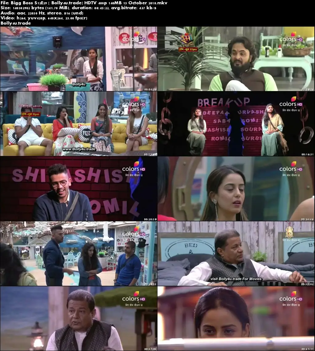 Bigg Boss S12E29 HDTV 480p 140MB 15 October 2018 Download