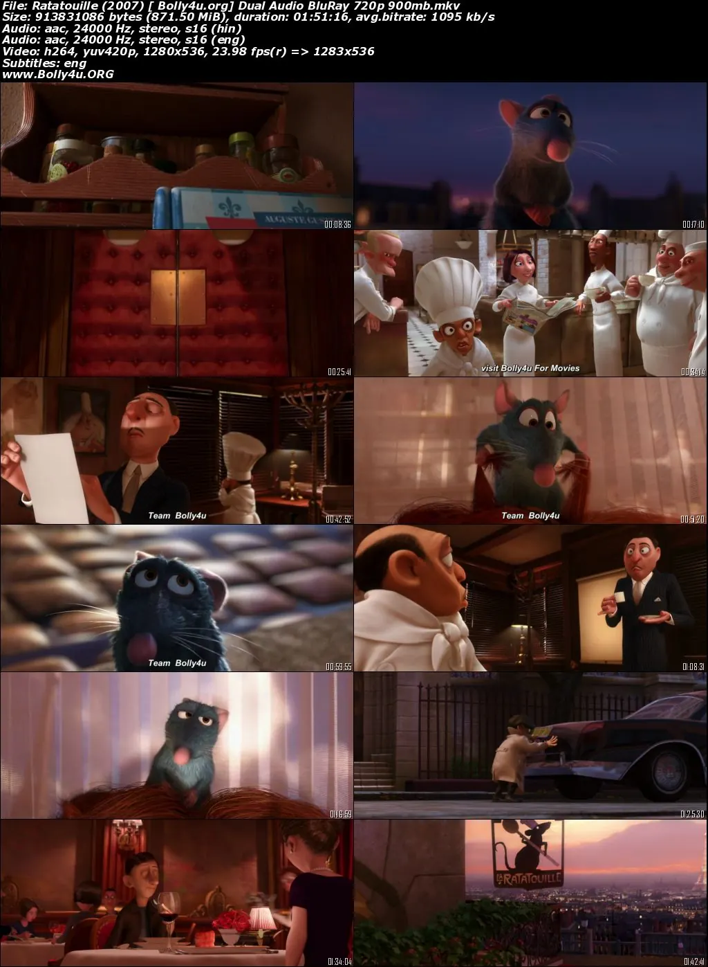 Ratatouille 2007 BluRay 850MB Hindi Dual Audio ORG 720p ESub Download
