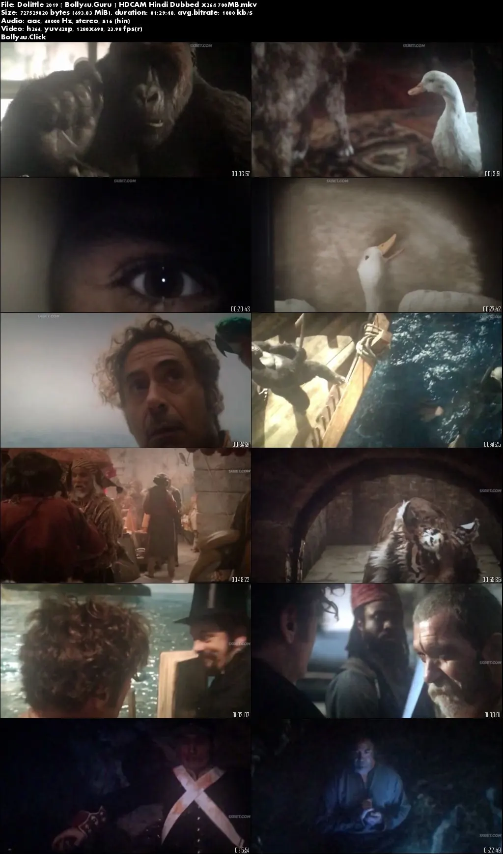 Dolittle 2019 HDCAM 300MB Hindi Dubbed 480p Download