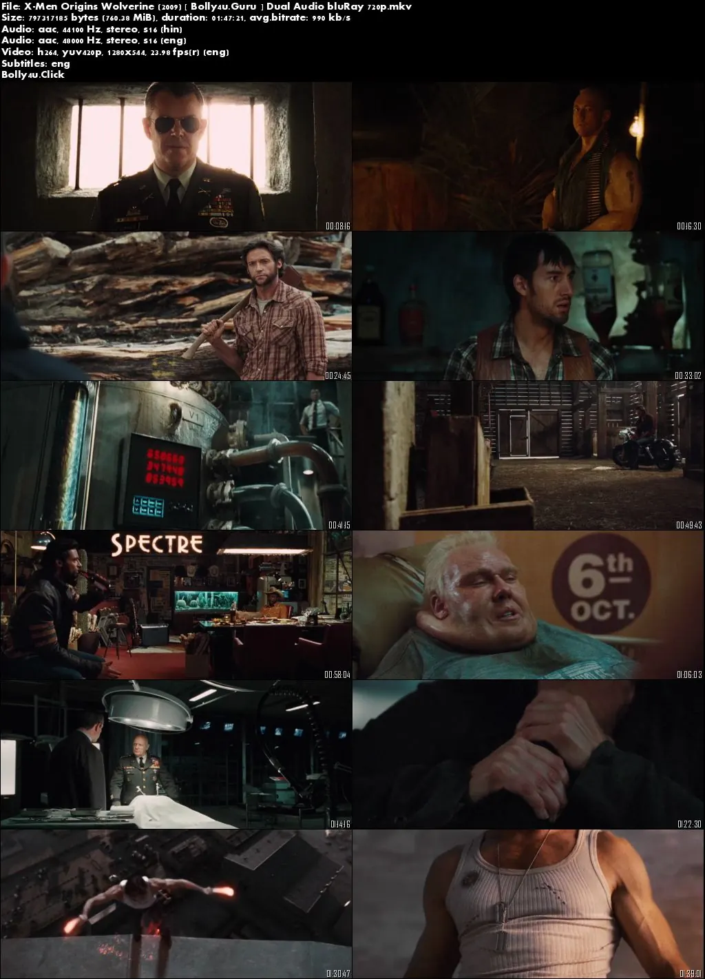 X-Men Origins Wolverine 2009 BluRay 750Mb Hindi Dual Audio 720p Download