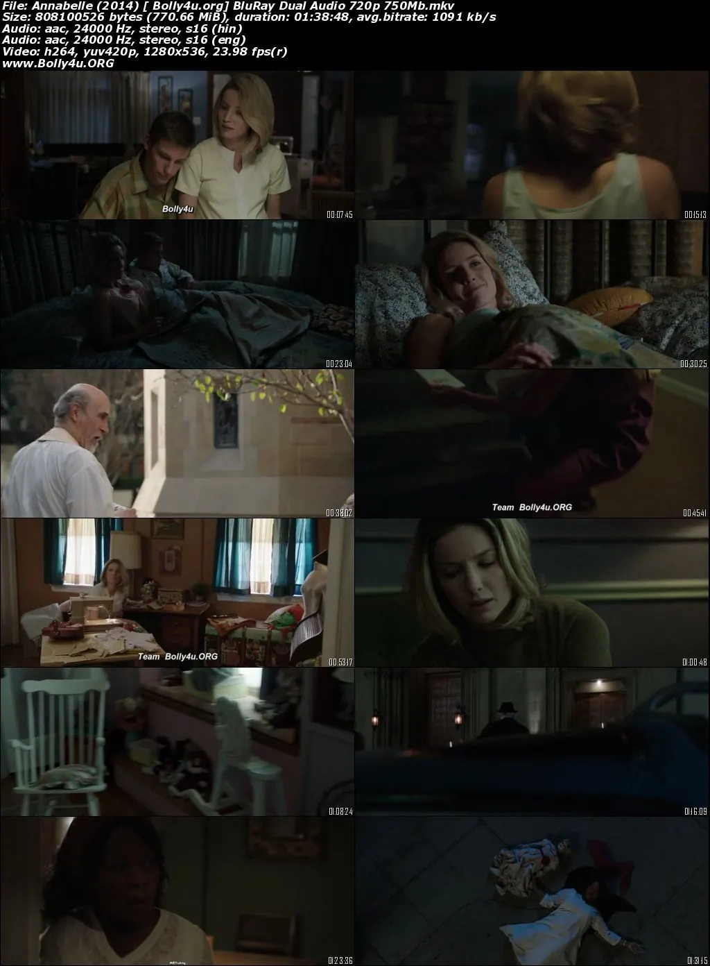 Annabelle 2014 BluRay 750MB Hindi Dual Audio 720p Download