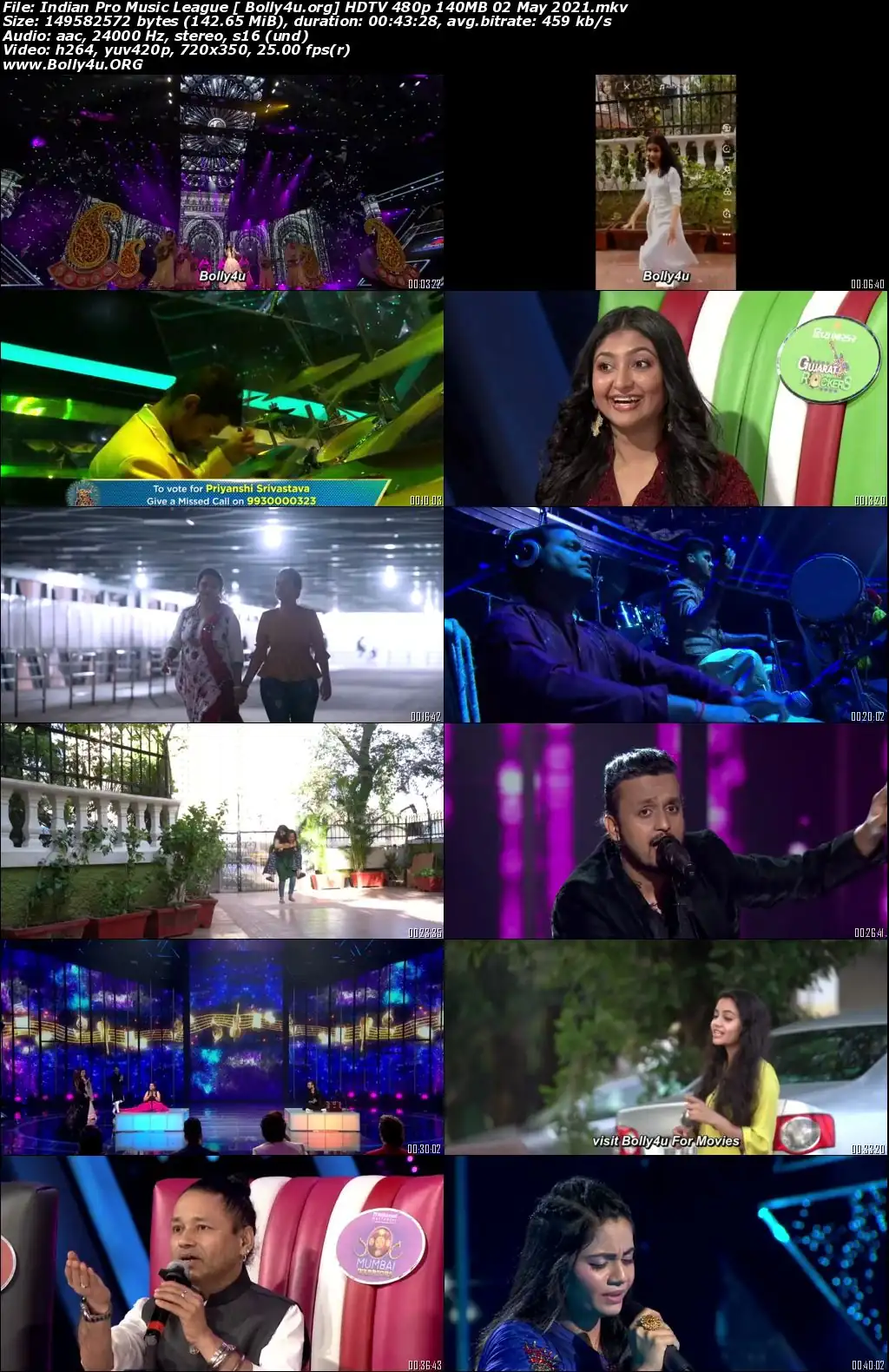 Indian Pro Music League HDTV 480p 140MB 02 May 2021 Download