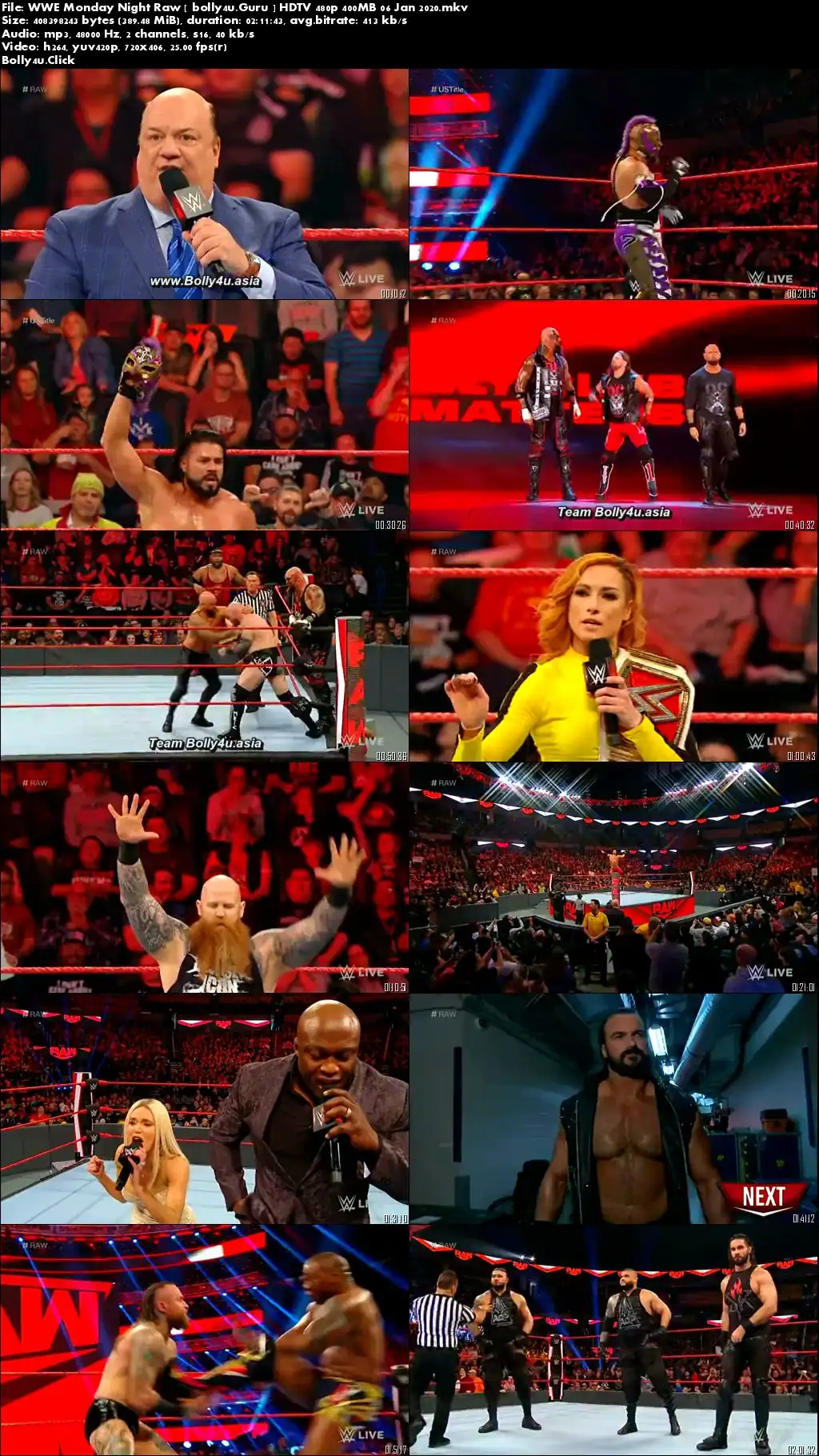 WWE Monday Night Raw HDTV 480p 400MB 06 January 2020 Download