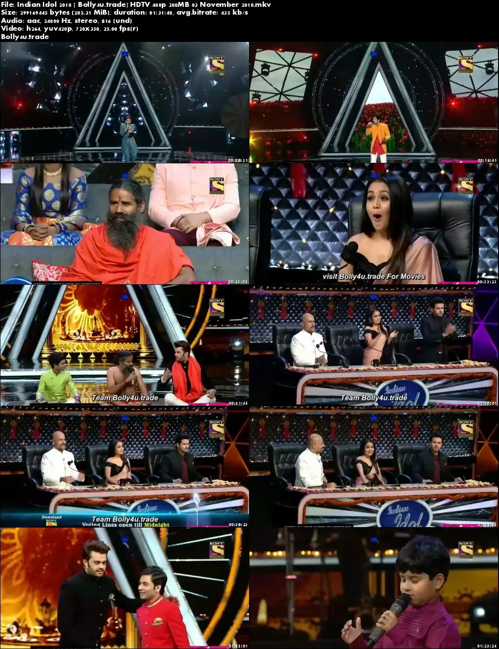 Indian Idol 2018 HDTV 480p 280MB 03 November 2018 Download