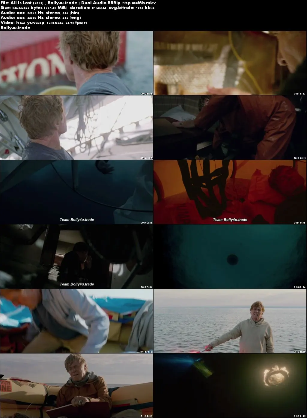 All Is Lost 2013 BRRip 800MB Hindi Dual Audio 720p Download