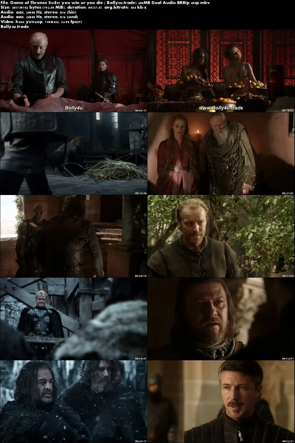 Game of Thrones S01E07 BluRay 200MB Hindi Dual Audio 480p Download Game of Thrones S01E07 BluRay 200MB Hindi Dual Audio 480p Download