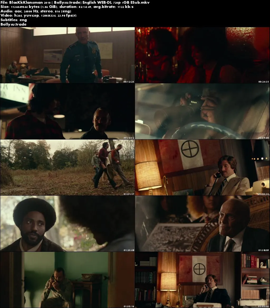 BlacKkKlansman 2018 WEB-DL 1GB English 720p ESub Download