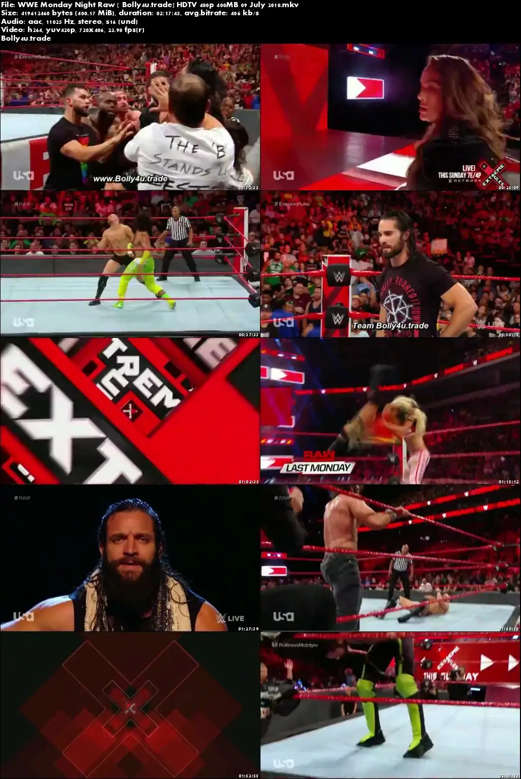 WWE Monday Night Raw HDTV 480p 400MB 09 July 2018 Download