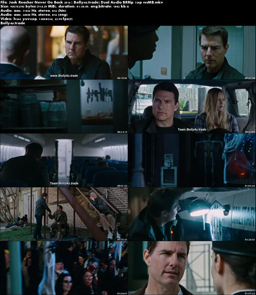 Jack Reacher Never Go Back 2016 BRRip 900MB Hindi Dual Audio 720p Download