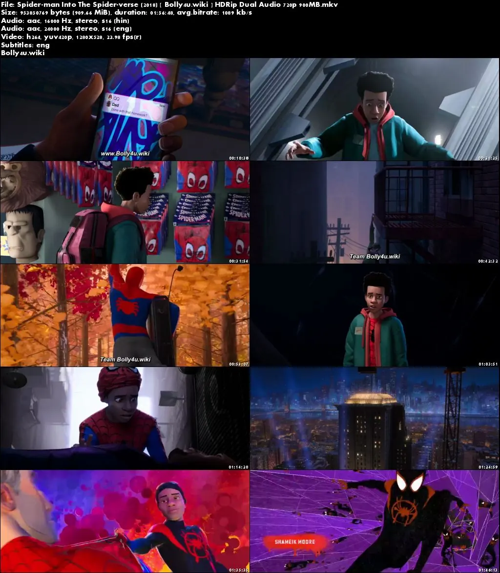 Spider-man Into The Spider-Verse 2018 HDRip 900MB Hindi Dual Audio 720p Download
