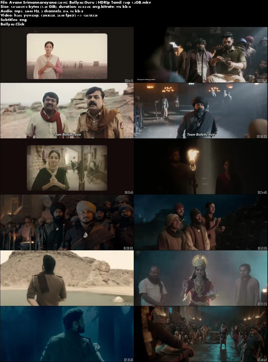 Avane Srimannarayana 2019 HDRip 1.2GB Tamil 720p ESub Download