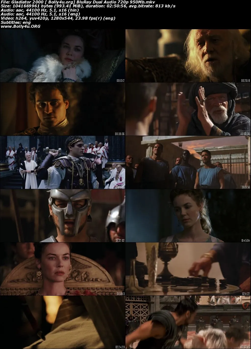 Gladiator 2000 BRRip 950MB Hindi Dual Audio 720p Download