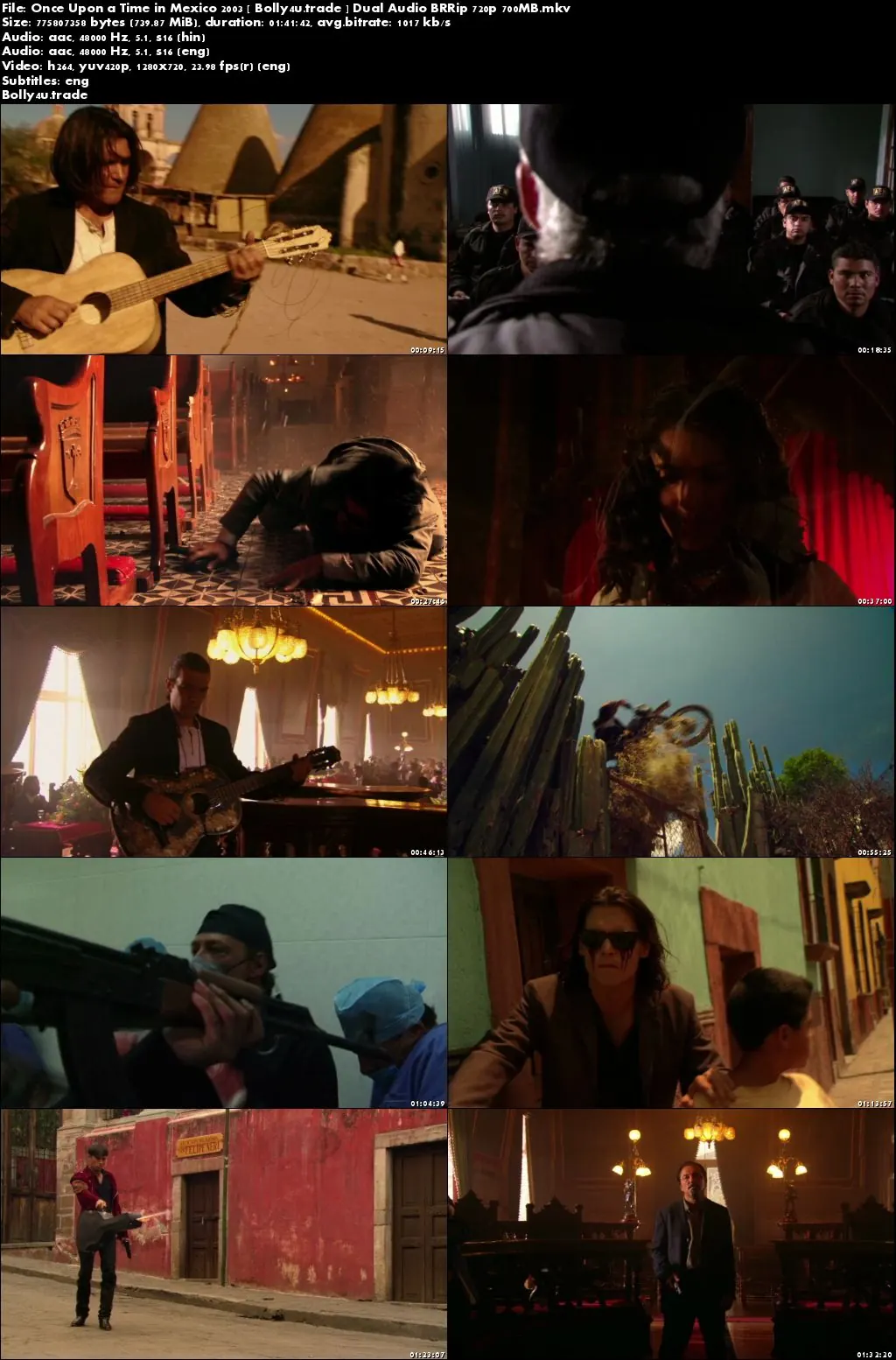 Once Upon a Time in Mexico 2003 BRRip 700MB Hindi Dual Audio 720p Download