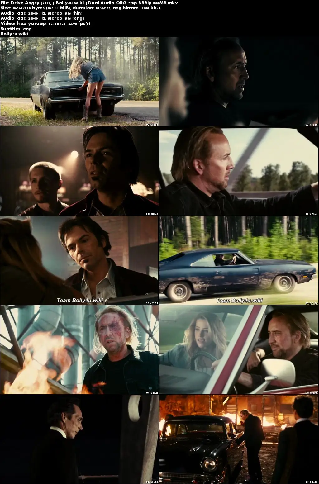 Drive Angry 2011 BRRip 800MB Hindi Dual Audio ORG 720p ESub Download