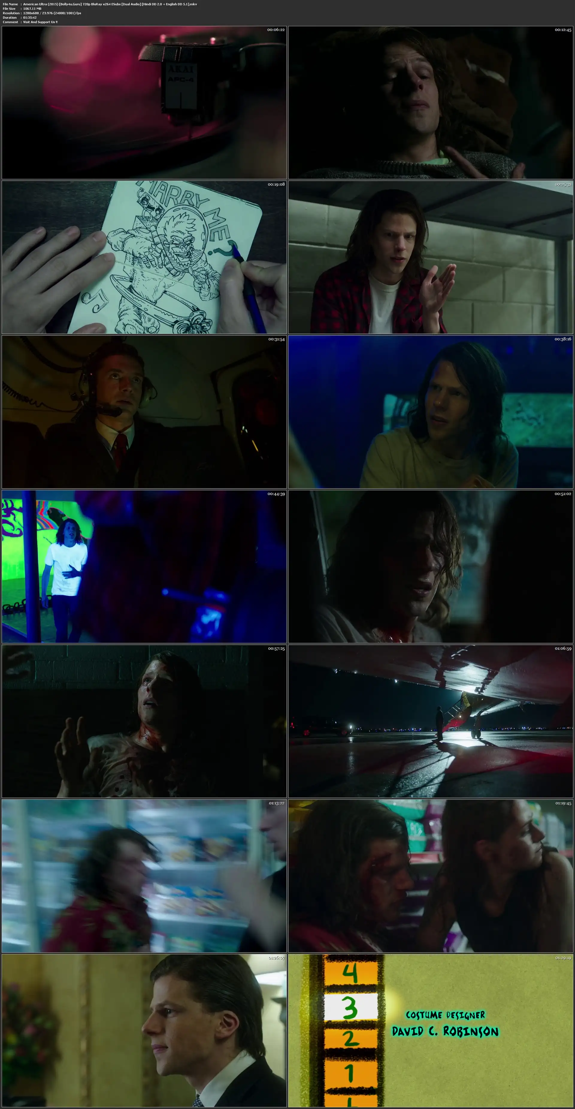 American Ultra 2015 BluRay 1Gb Hindi Dual Audio 720p ESub Download