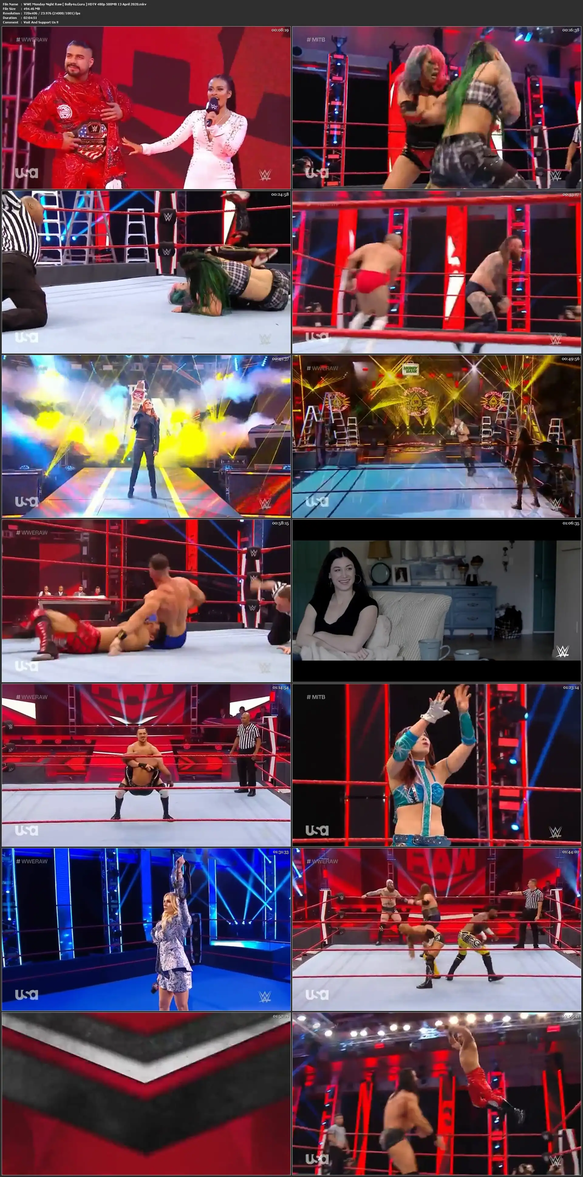WWE Monday Night Raw HDTV 480p 500MB 13 April 2020 Download